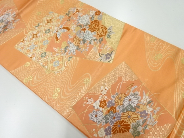 JAPANESE KIMONO / VINTAGE FUKURO OBI / SILK / WOVEN BUTTERFLY